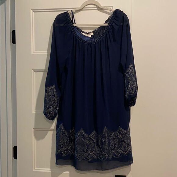 NWOT studio M navy blue bell sleeve dress - Picture 1 of 5